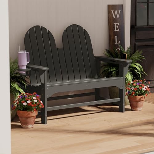Outdoor Patio HDPE Adirondack Garden Skinny Bench (Grey / 51.5IN)