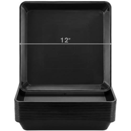12 Pcs Plastic Plant Saucers Tray (Black / 12 Inch / Square)