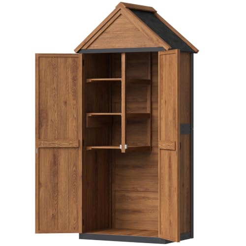 Solid Wood Outdoor Cabinet 2.3'x1.3' with Asphalt Roof & Floor (Brown / 2.5'x1.5')