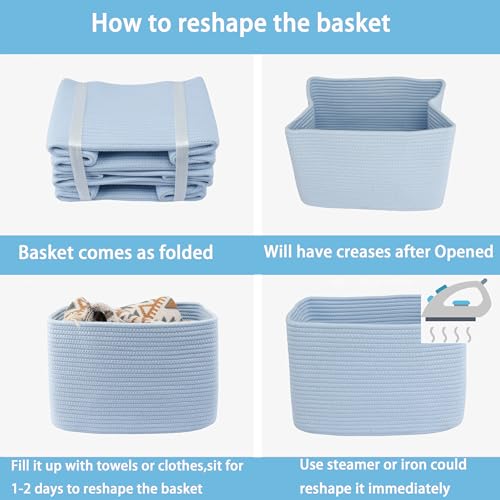 Woven Cotton Rope Storage Baskets 15x10x9.3" 3 Pack Light Blue (light blue)