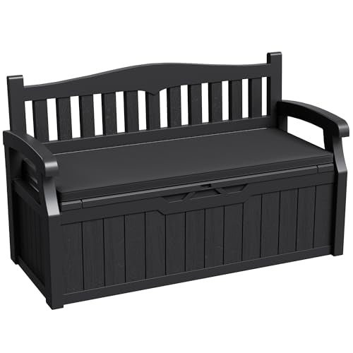 80 Gallon Outdoor Storage Bench Deck Box (80 Gallon with Cushion / Black)