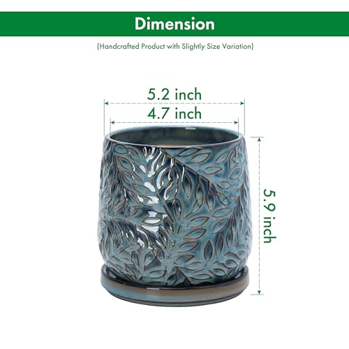 Embossed Leaves Ceramic Planter (5 Inch / Ocean Teal)
