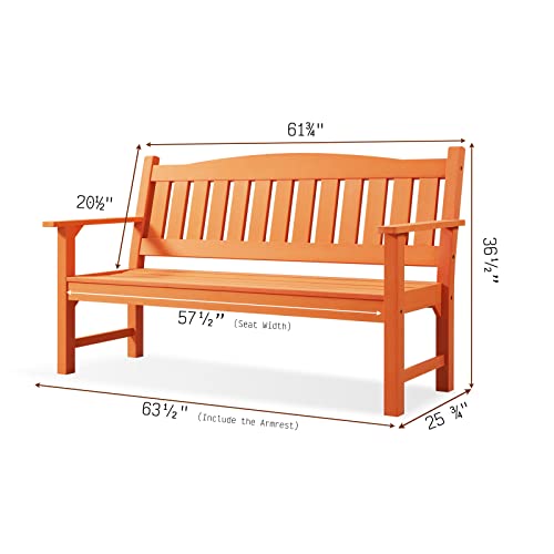 3 Person Poly Lumber Outdoor Bench Weatherproof (Orange / 3-Person)
