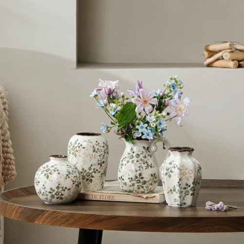 Ceramic Flower Small Vase for Home Decor (20-green and Beige)