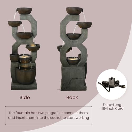 57'' H Tall Large Outdoor Water Fountain with Planter (Grey- 57 Inch)
