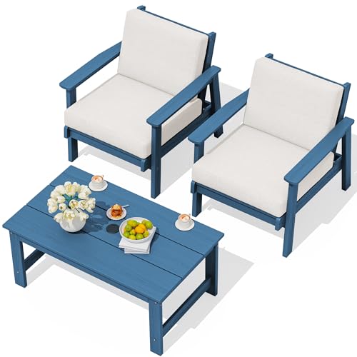 HDPE Outdoor Sofa Set (Blue/Khaki)