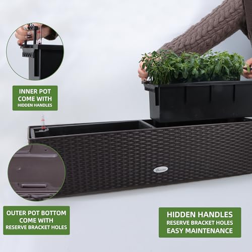31.5 Inch Self Watering Rail Window Box (80A / Brown)