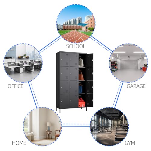 Metal Lockers for Employees with 12 Doors and Hooks