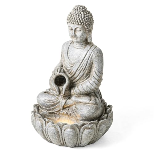 Buddha Fountain Outdoor 20.5" H (Concrete Buddha W/Lotus Basin / 20.5"H)