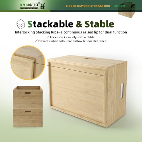 Stackable Bamboo Storage Bin with Lid 14.6"x10.2"x6.5" (Single Bamboo Box with Lid - Medium / 14.6"L x 10.2"W x 6.5"H)