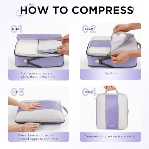 10 Set Compression Packing Cubes for Travel Essentials (Purple Gray)