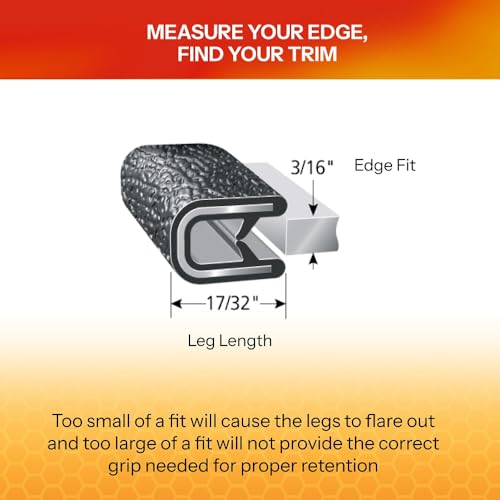 Edge Trim Fits 3 (25 Feet / Fits 3/16" Edge, 17/32” Leg Length, Dual Gripping Fingers)