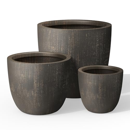 3 Pack 18" 14" 10" W Round Vintage BRN Concrete Planters (Antique Bronze / Set of 3: 10/14/18-Inch Dia)
