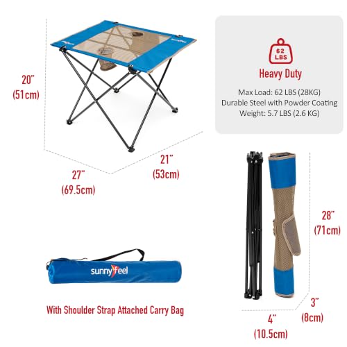 Outdoor Folding Table (Blue 27D x 21W x 20H inches)