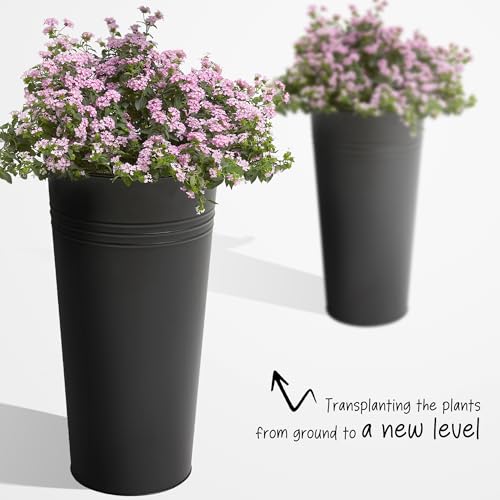 25'' Tall Galvanized Steel Planter Pot with Water Level Indicator (Black / 25'' H.)