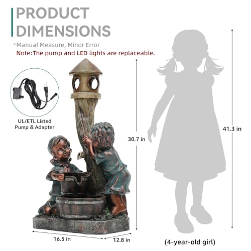 AUTODAYA 31" Boy and Girl Outdoor Fountain LED 3 (31"h Bronze)