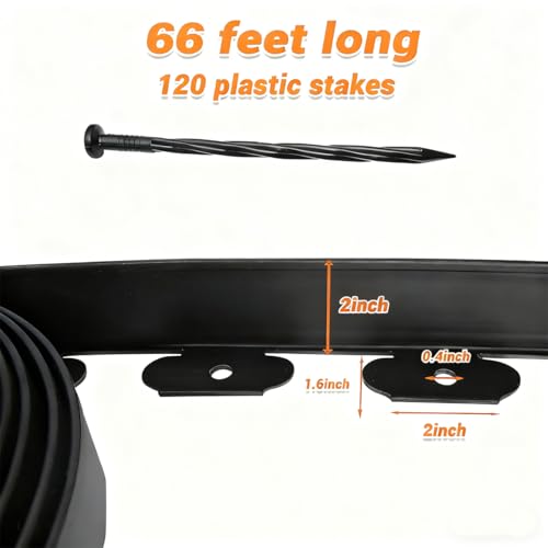 Landscape Edging (Black-66feet / Plastic Stakes)