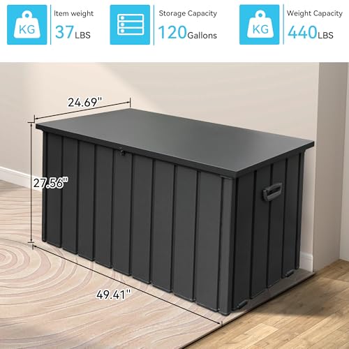 Outdoor Metal Storage Deck Box Waterproof 120 Gal Patio Pool Deck Box (Dark Grey)