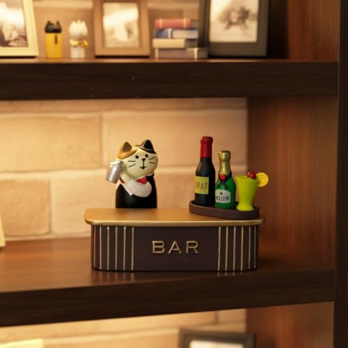 Funny Miniature Cat Bartender Figurines with Cocktail Bar for Office Desk Accessories (Bar Set)
