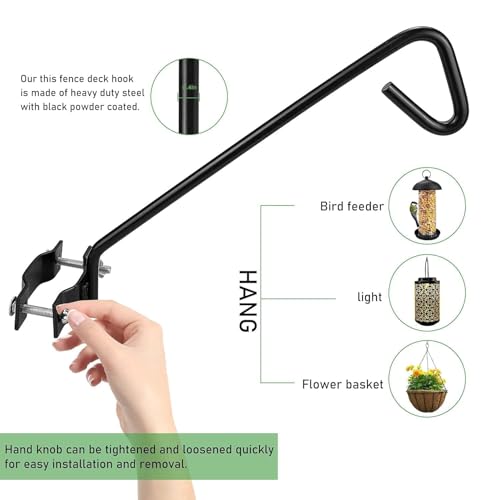 11 Inch Long Fence Deck Hook Rail Hanging Mounting Kit Heavy Duty Bird Feeder Hook Decorative Hanger for Bird Feeders Planters Suet Baskets Lanterns on Balcony Porch Railing Fence