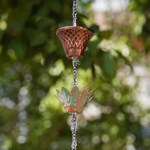 10.2ft Lotus Rain Chains for Outside Gutters (Brown & Green)