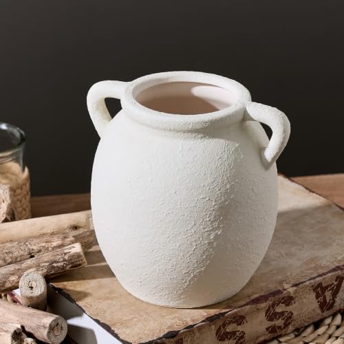 Ceramic Flower Small Vase 6 inch Farmhouse Rustic Vase Decorative Pottery Terracotta Vases for Home Decor Table Mantle Fireplace Living Room Bathroom Wedding Centerpiece (S-antique Off White)