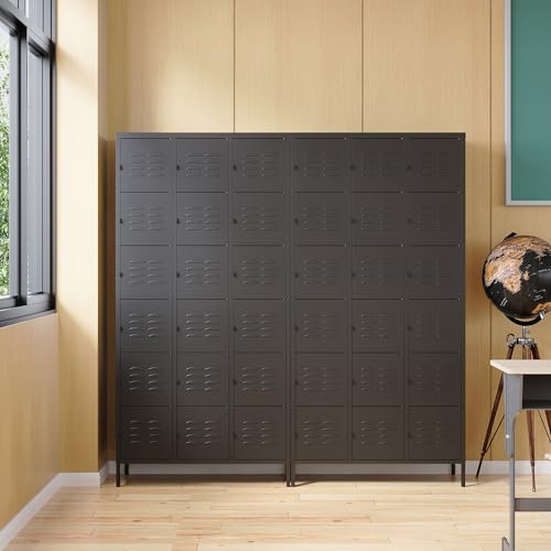 Metal Locker with 18 Doors Employees Locker (Black(4 Legs) / 18 Doors-Wide-71")