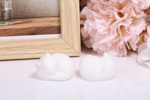 White Jade Cat Healing Crystals Figurine Sleeping Cat Hand Carved Cute Statue Polished Stone Sculpture Reiki Office Room Bedroom Desk Home Decoration Gifts 1.6" (N-white Jade)