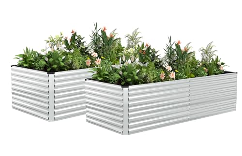 8x4x3ft Outdoor Metal Raised Garden Bed (Silver / 8x4x3 FT-2PC)