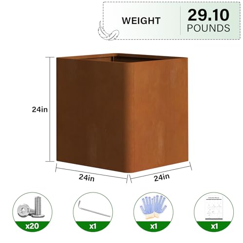 Corten Steel Planter Box 24 Inch (Corten / 24"L x 24"W x 24"H)