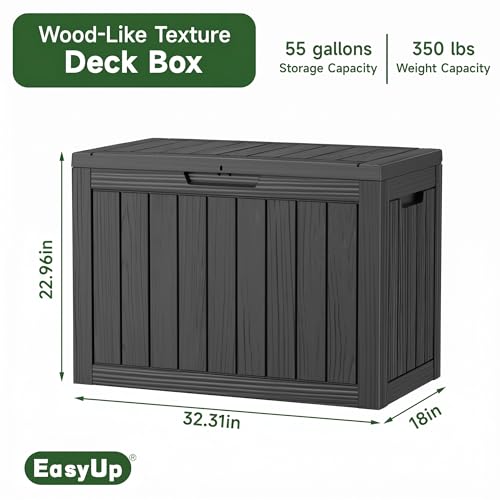 55 Gal Waterproof Resin Outdoor Storage Box UV Resistant Deck Box (Black / 55 Gallon)