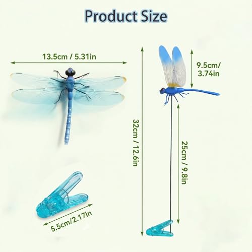 Dragonfly Hat Clip Realistic Fake Dragonflies Clip (12 Set - Blue clip)
