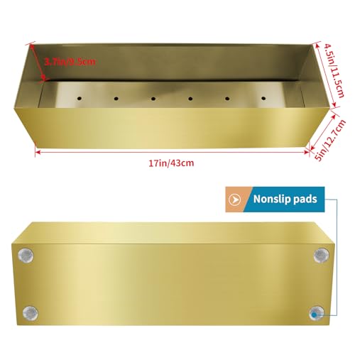 17" Large Stainless Steel Planter Box with Drain Holes and Water Reservoir (Gold)
