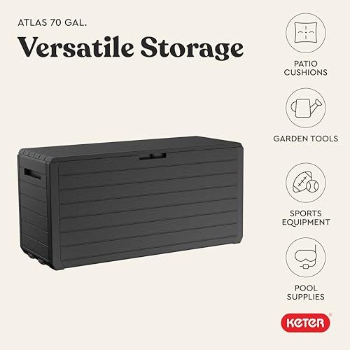 Atlas 70 Gal Outdoor Storage Box for Patio and Pool Accessories (Atlas Graphite)