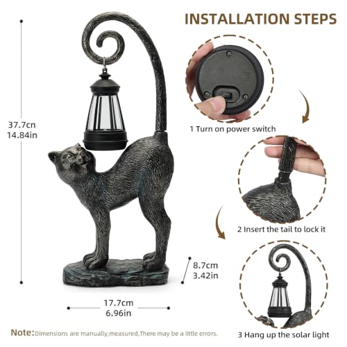 Solar Cat Garden Statue (Bronze Cat)
