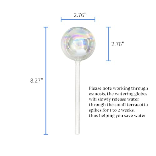 Non Clogging Iridescent Ball Plant Watering Globes with Terracotta Spikes (3 Iridescent Balls)