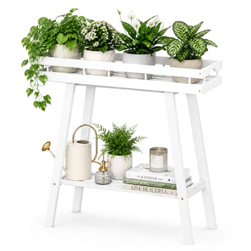 Bamboo Plant Stand Indoor (Bamboo White)