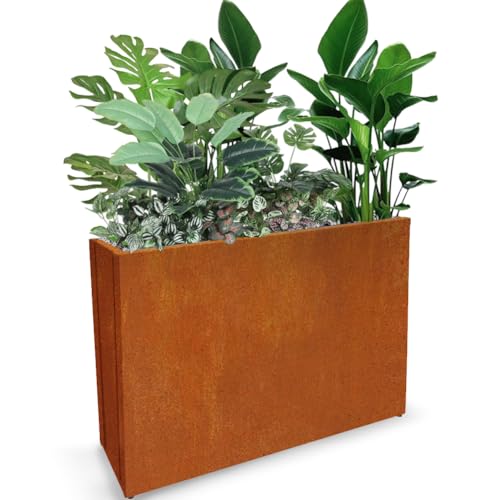 Metal Tall Long Planter Box Large Rectangular Planter Flower Pot with Drainage Holes for Indoor Outdoor Deck Porch Garden Home Patio Front Door