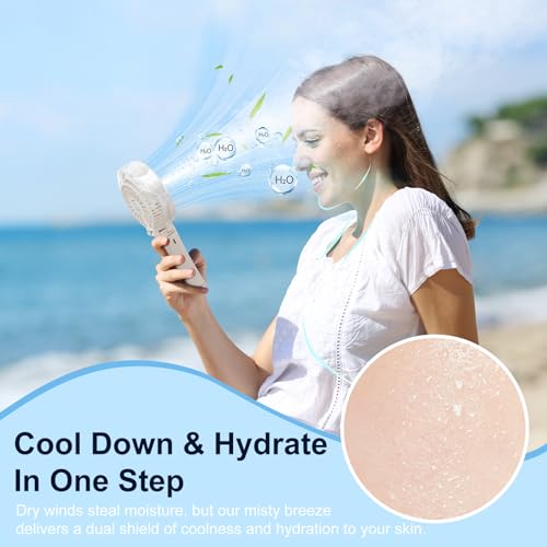 Upgraded Portable Handheld Misting Fan (HF318C / Beige)