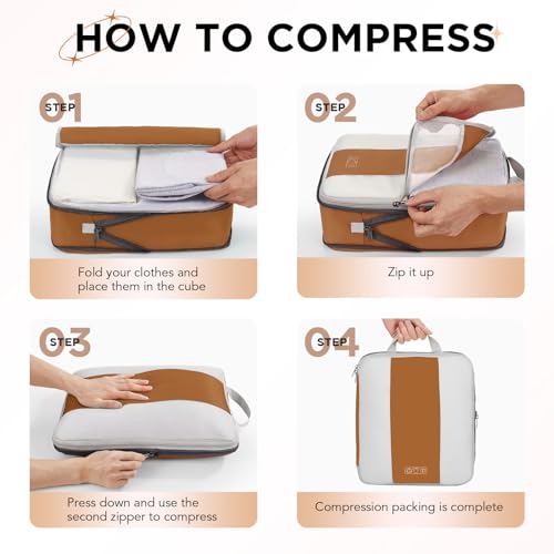 10 Set Compression Packing Cubes for Travel Essentials (Brown)