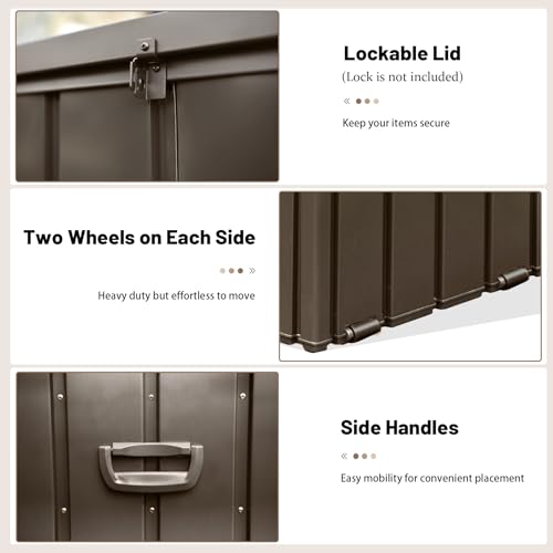 Outdoor Metal Storage Deck Box Waterproof 100 Gal Patio Pool Deck Box (Dark Brown)