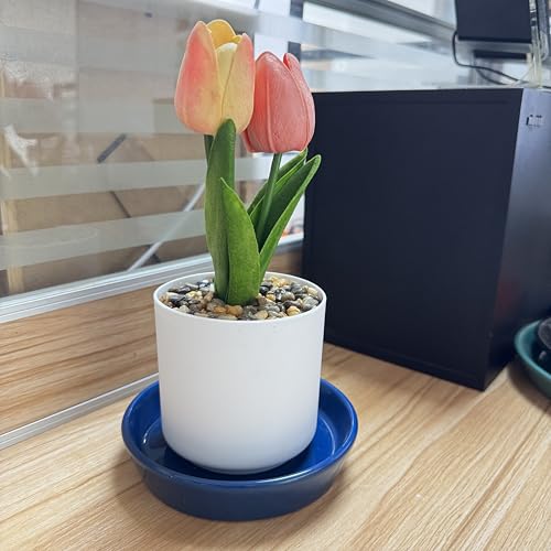 Ceramic Plant Saucer Tray 4 Pcs 4 5 Inch Blue (4 Count)