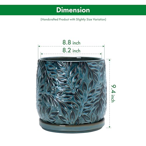 Embossed Leaves Ceramic Planter (8 Inch / Ocean Teal)