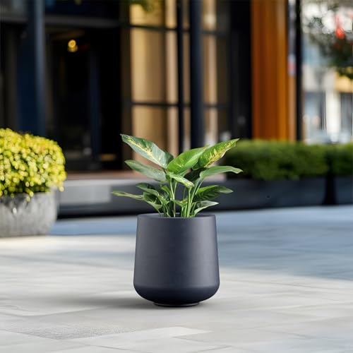 Accent Round Curved Charcoal Concrete Planter 13" Dia (Charcoal / 11.6" D)