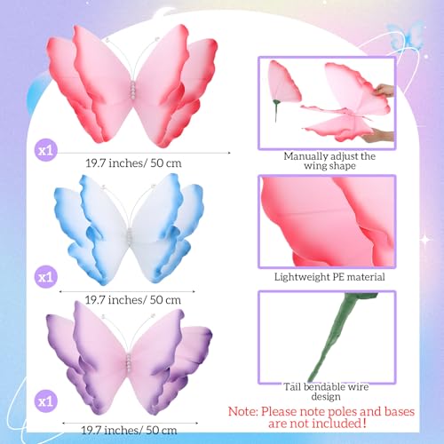 3 Pcs Giant Butterfly Decoration (Butterfly / Pink, Purple, Blue)