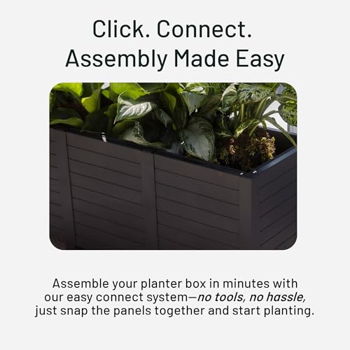 17-Inch x 48-Inch Raised Garden Trough Box with Tool-Free Connect System and Crafted from Recycled Materials, for Patios or Decks, Black (Black / Trough)