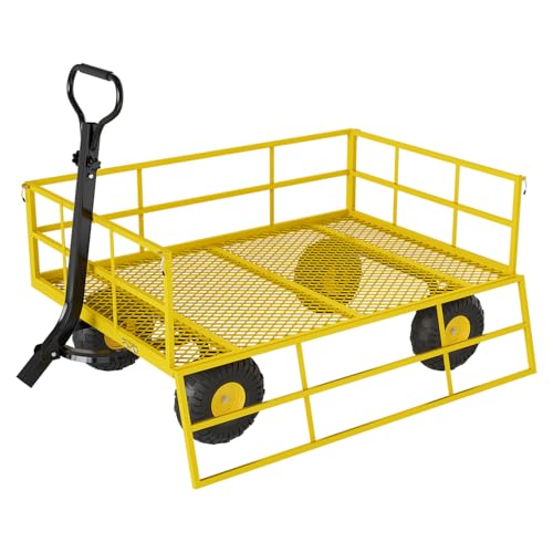Heavy Duty Steel Garden Cart 1200 LBS Capacity 3 in 1 Pullable Garden Wagon with 13 in Wheels for Gardening Soil (Yellow / 1200 lbs)