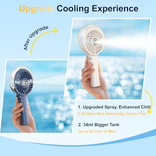 Upgraded Portable Handheld Misting Fan (HF318C / Beige)
