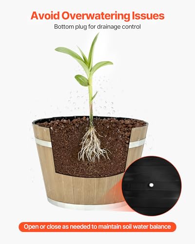 Plant Pots 4 Pack 11.81 inch Whiskey Barrel Planters with Drainage Holes (11.81 in, 4 Pcs / Modern)