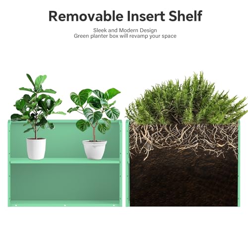 Metal Planter Box with Removable Insert Shelf 32x12x24Inch (Pb32x12x24-green-npc)